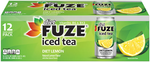 Fuze Diet Lemon Iced Tea, Vitamins B6 & B12, 12 x 12 oz