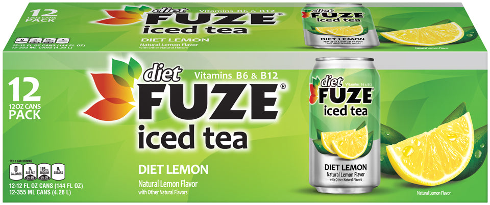 Fuze Diet Lemon Iced Tea, Vitamins B6 & B12, 12 x 12 oz