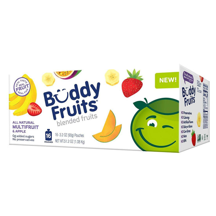 Buddy Fruits Blended Fruit Puches, Multifruit & Apple, 16 x 3.2 oz