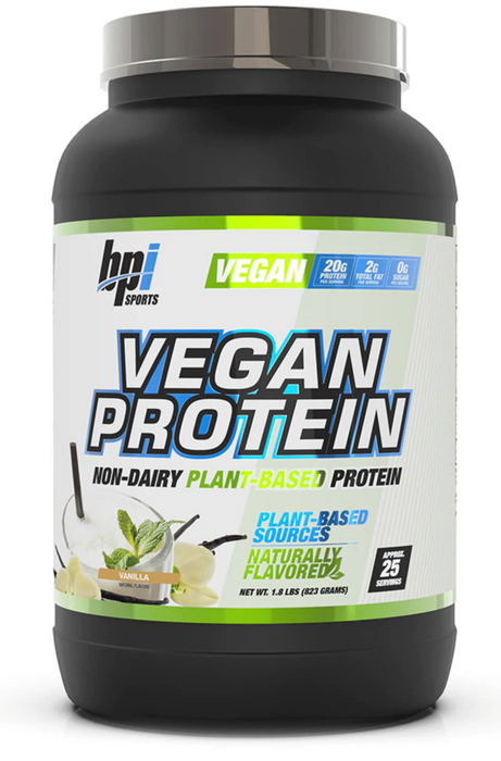 BPI Vegan Non-Dairy Plant-Based Protein Powder, Vanilla Flavor, 1.8 lbs