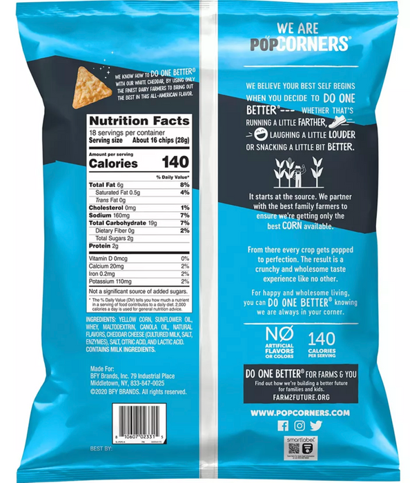 Popcorners Chips White Cheddar Snacks , 18 oz