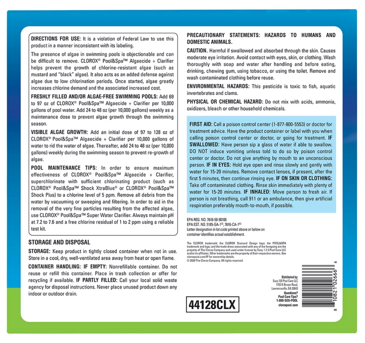 Clorox Pool & Spa Algaecide & Clarifier, 2-Pack , 2 x 1 gal