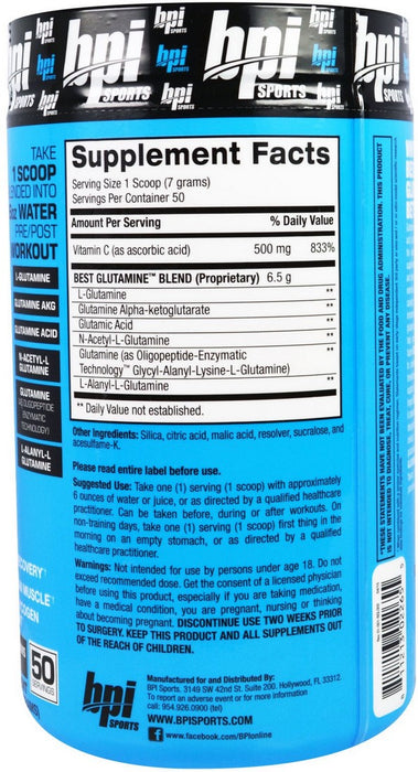 BPI Sports Best Glutamine Essential Amino Acid for intense Training, Unflavored, 400 gr