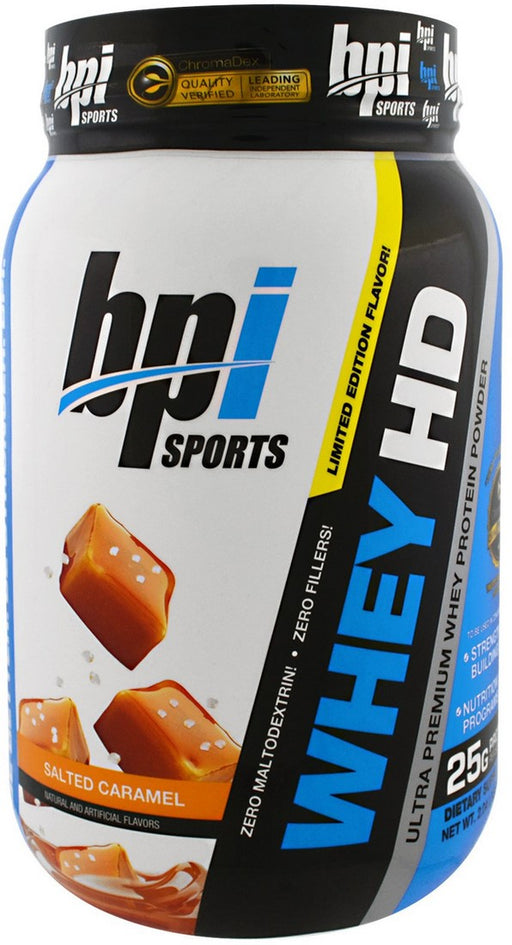 BPI Sports Whey HD Ultra Premium Whey Protein Powder, Salted Caramel, 2.04 lbs