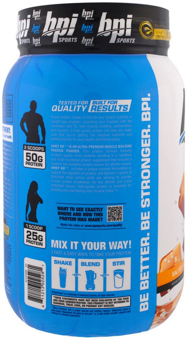 BPI Sports Whey HD Ultra Premium Whey Protein Powder, Salted Caramel, 2.04 lbs