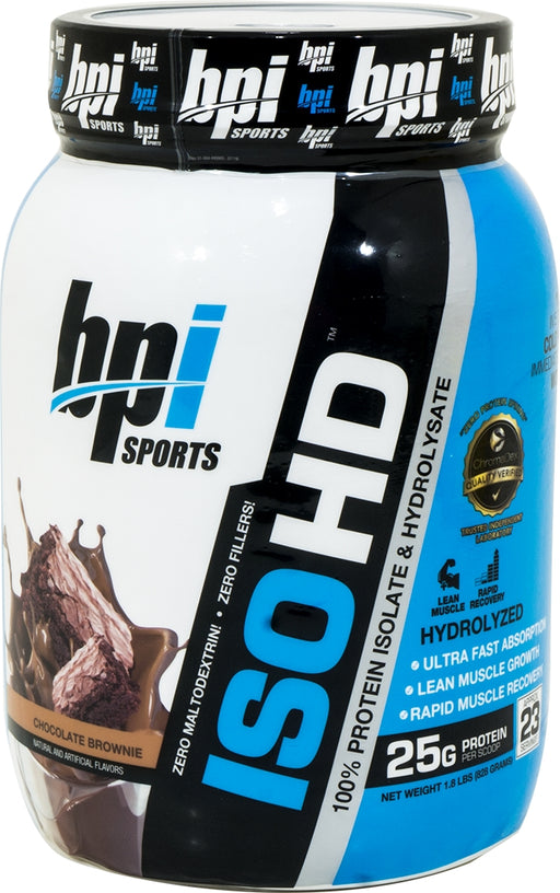 BPI Sports ISO HD 100% Whey Protein Isolate & Hydrolysate, Chocolate Brownie, 1.6 lbs