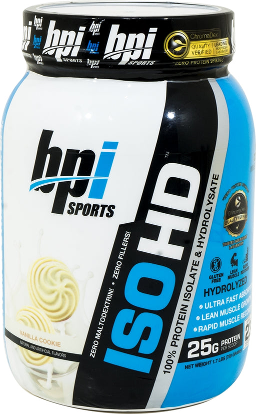 BPI Sports ISO HD 100% Whey Protein Isolate & Hydrolysate, Vanilla Cookie, 1.6 lbs