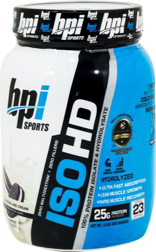 BPI Sports ISO HD 100% Whey Protein Isolate & Hydrolysate, Cookies and Cream, 1.6 lbs