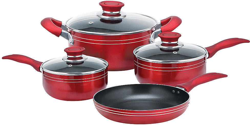 Brentwood 7-Piece Aluminum Nonstick Cookware Set, Red, 7 pcs