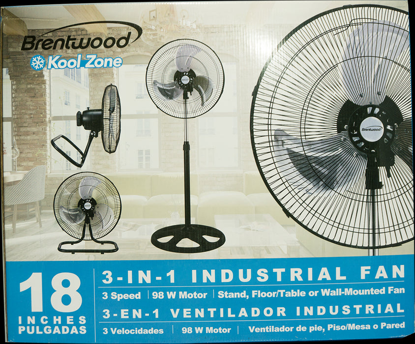 Brentwood Kool Zone 3-in-1 Industrial Fan, 18 inch, 