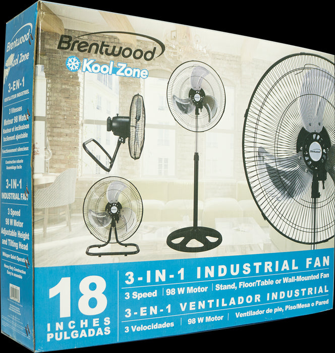 Brentwood Kool Zone 3-in-1 Industrial Fan, 18 inch, 