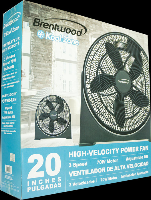 Brentwood Kool Zone High-Velocity Power Fan, 20 inches, 3 speeds, 