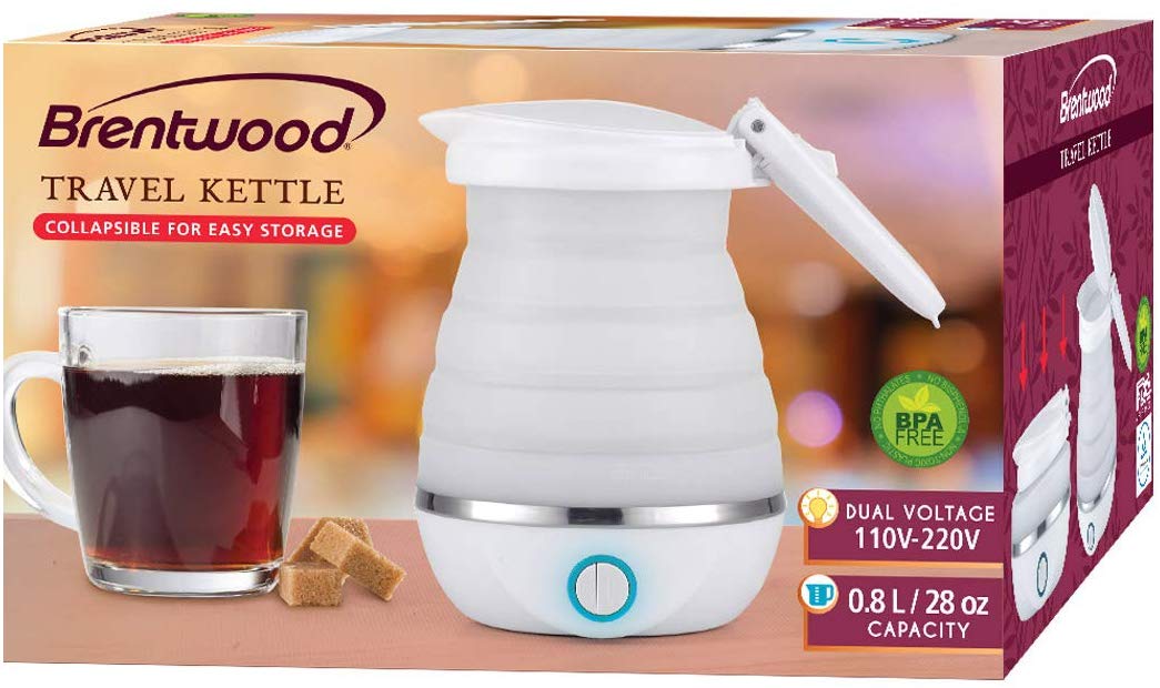 Brentwood Dual-Voltage Collapsible Travel Kettle, White, 1 pc