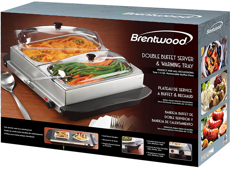 Brentwood Double Buffet Server & Warming Tray, 3 qt