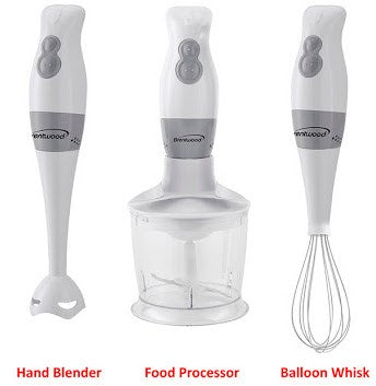 Brentwood Hand Blender Food Processor, White, Model#: HB-38W