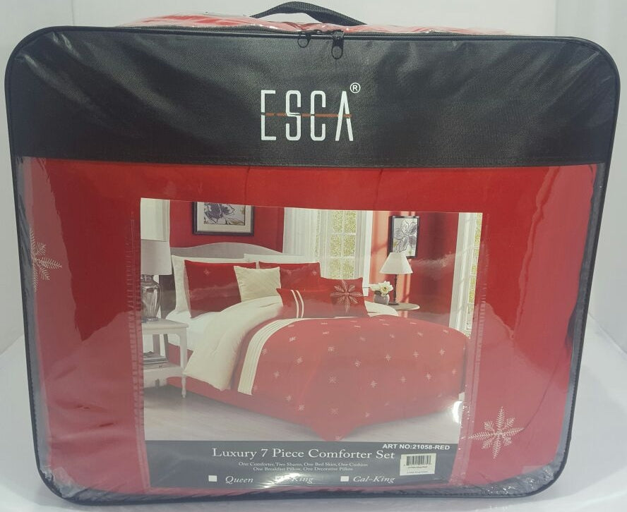 Esca Luxury 7 Piece Comforter Set, King Size, Red, 7 pcs