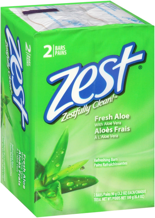 Zest Refreshing Soap Bars, Fresh Aloe, 2 x 3.2 oz