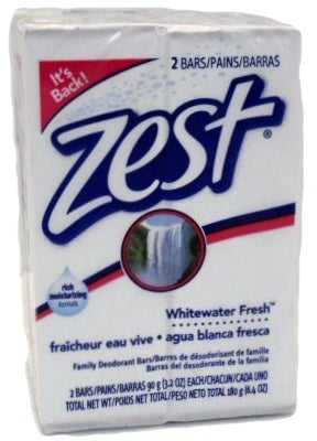 Zest Family Deodorant Soap Bars, Whitewater Fresh, 2 x 3.2 oz