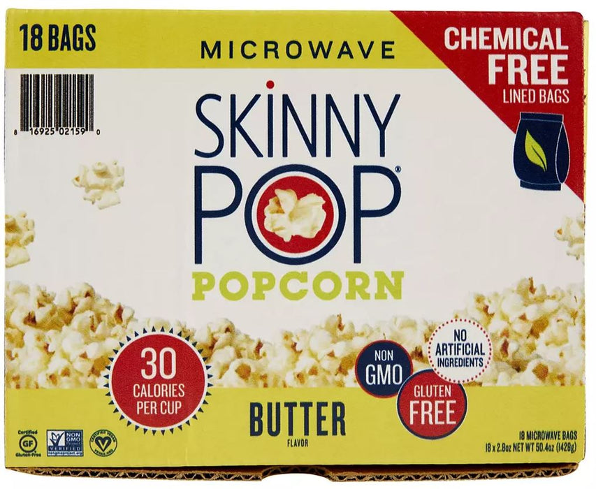 SkinnyPop Butter Flavor Microwave Popcorn , 18 ct