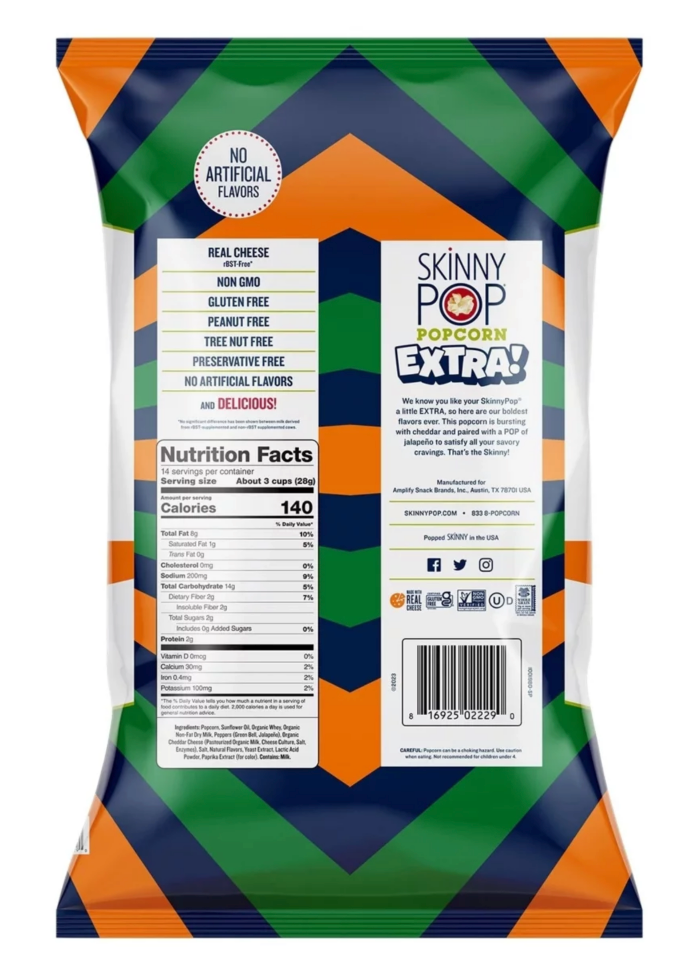 SkinnyPop Cheddar & Jalapeno Popcorn, 14 oz —