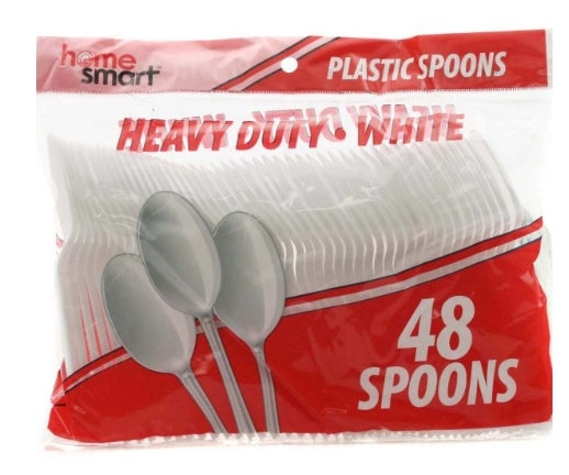 Home Smart Plastic Cutlery Bag White Spoons, 48 ct