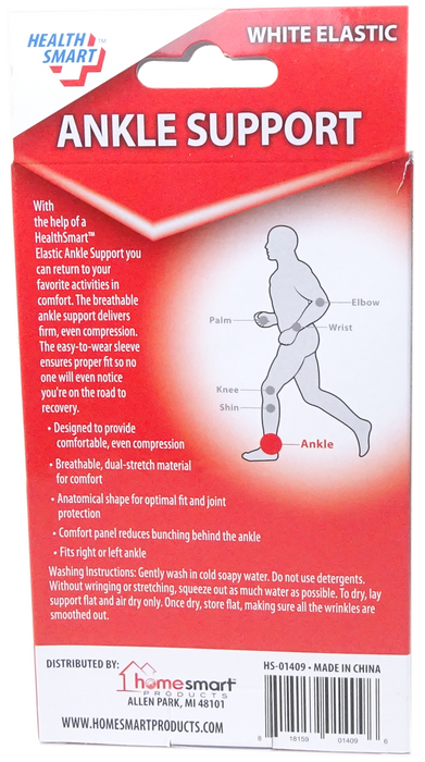 Health Smart White Elastic Ankle Support, 1 pc