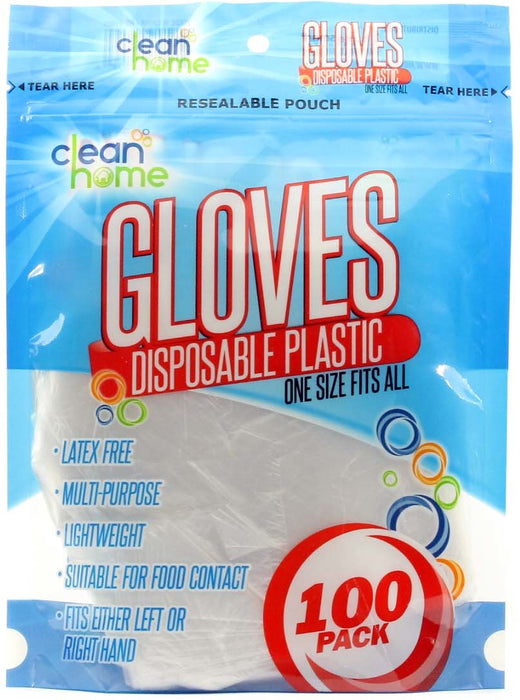 Clean Home Disposable Plastic Gloves One Size, 100 ct