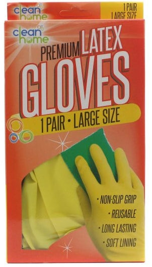 Clean Home Premium Latex Gloves 1 Pair, Large Size, 1 ct