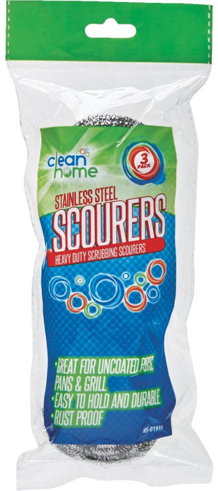 Clean Home Stainless Steel Scouring Pads, 3 ct