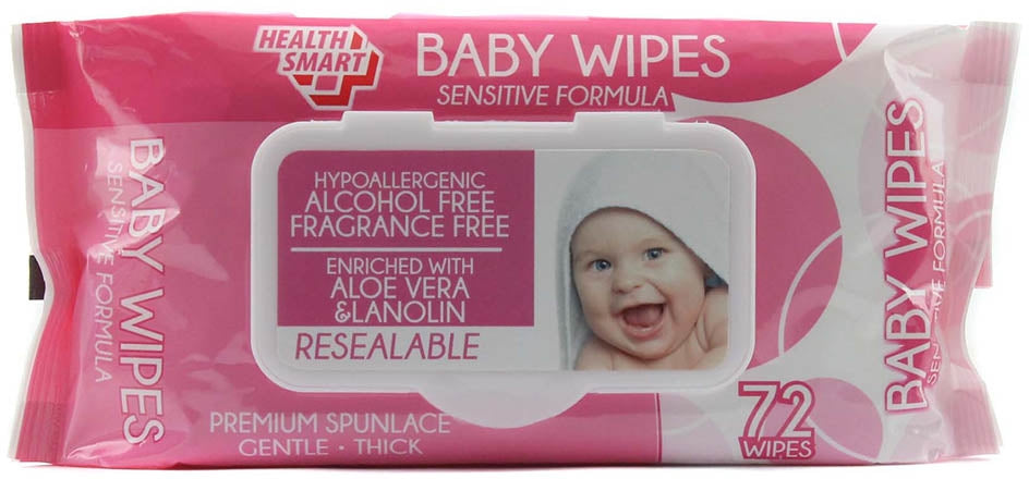 Healt Smart Baby Wipes with Lid Pink, 72 ct