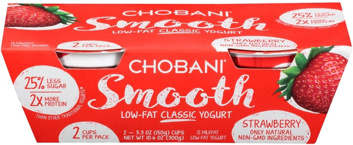 Chobani Smooth Low-Fat Classic Yogurt, Strawberry, 2 x 5.3 oz