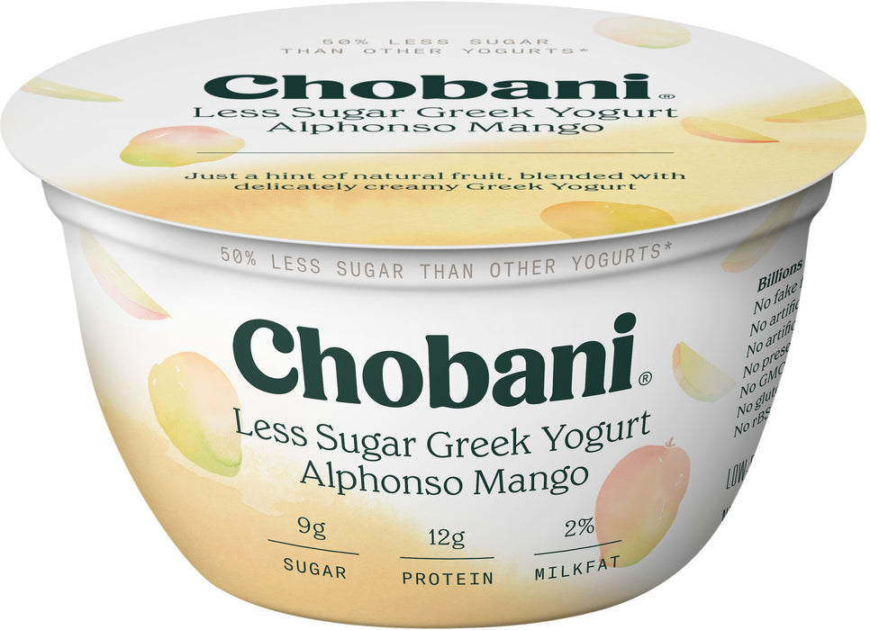 Chobani Less Sugar Greek Yogurt, Alphonso Mango, 5.3 oz