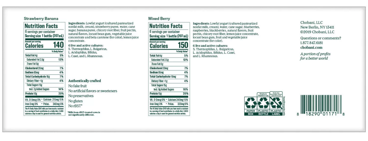 Chobani Low-Fat Greek Yogurt Drink, Variety Pack , 12 x 7 oz