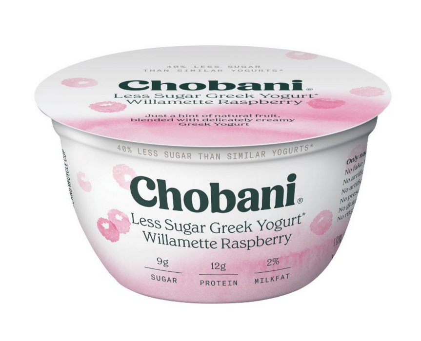 Chobani Less Sugar Willamette Raspberry Greek Yogurt, 5.3 oz