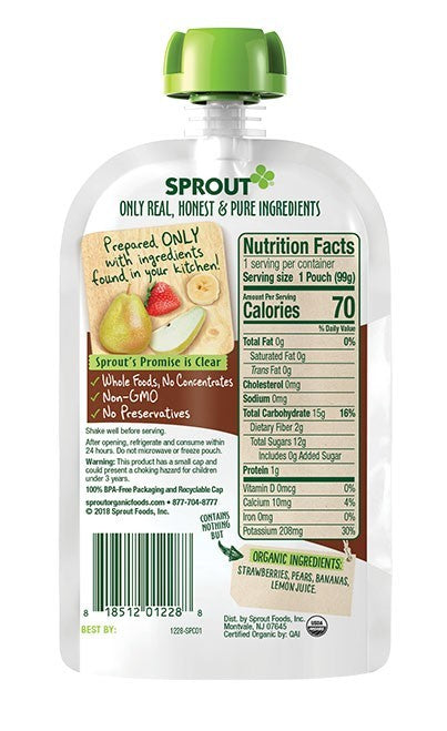 Sprout Organic Baby Food Pouch, Strawberry Pear Banana Flavor, 3.5 oz