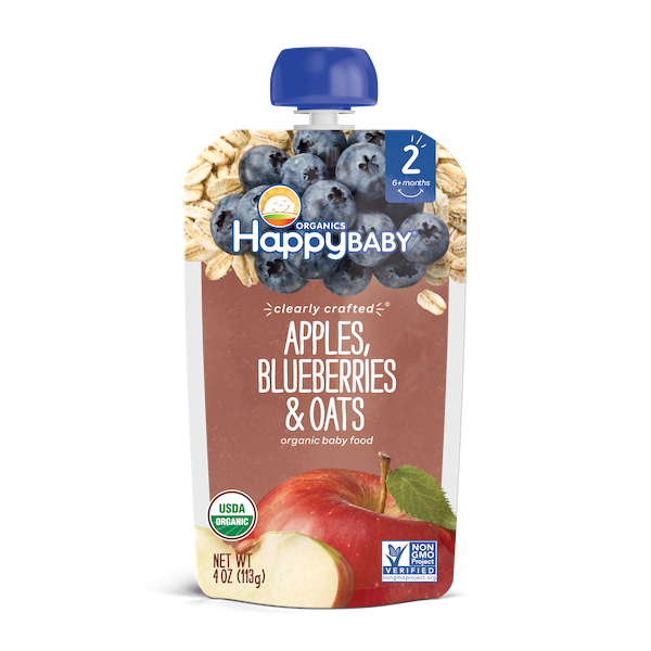 HappyBaby Food Pouch, Apples Blueberries & Oats Flavor, 4 oz