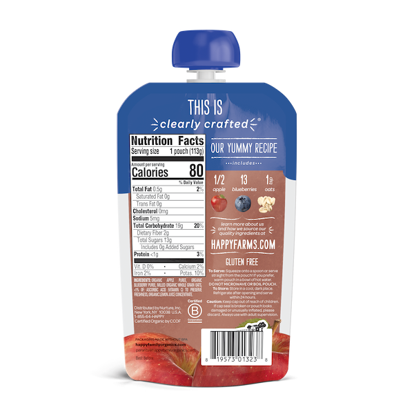HappyBaby Food Pouch, Apples Blueberries & Oats Flavor, 4 oz