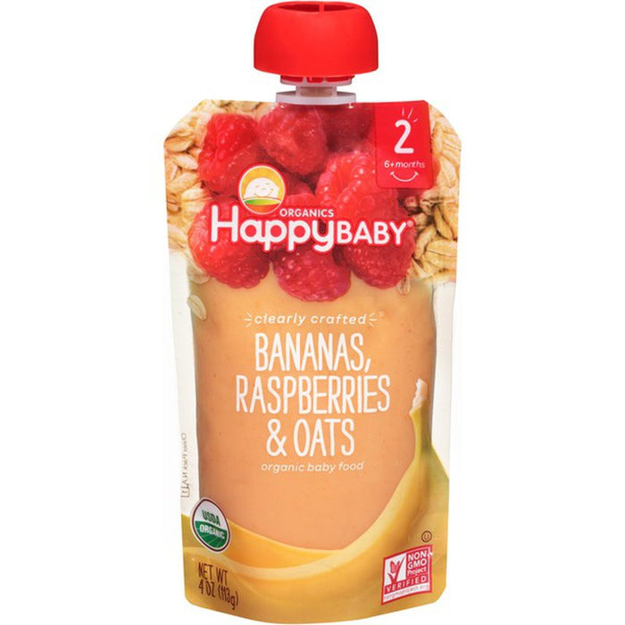 HappyBaby Food Pouch, Bananas Raspberries & Oats Flavor, 4 oz