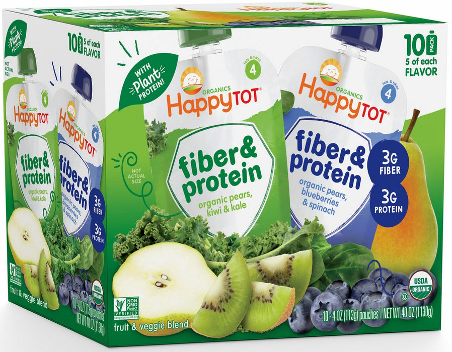 Happytot Fiber & Protein Pouches, 10 x 4 oz