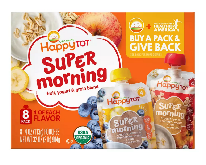 Happy Tot Organic Super Morning, Variety Pack, Two Flavors , 8 ct