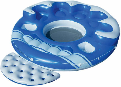 Cooler Z Blue Caribbean Inflatable Floating Island with Cooler & Cup Holders, 