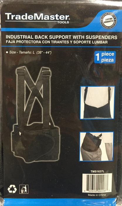 TradeMaster Industrial Back Support with Suspenders, Size L, Model # TMS1637L