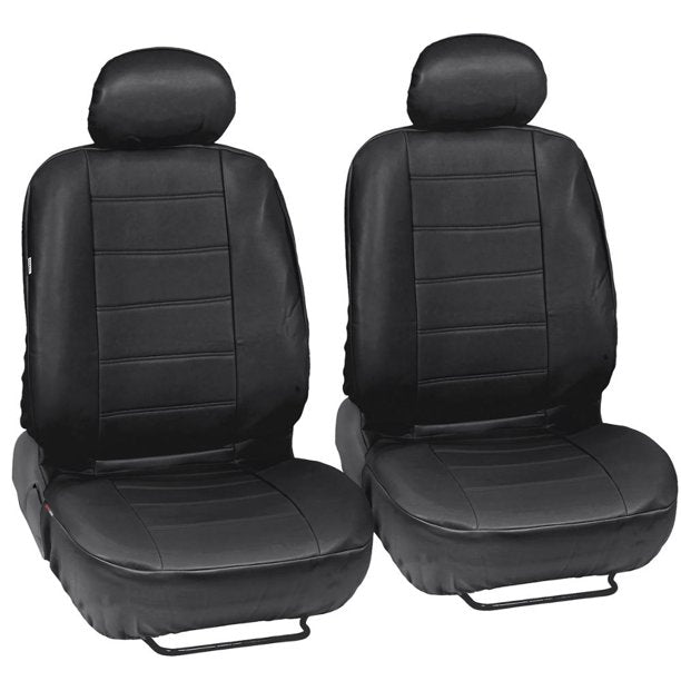 BDK Motor Trend Faux Leather Car Seat Covers, Full Set, Black , 9 pcs