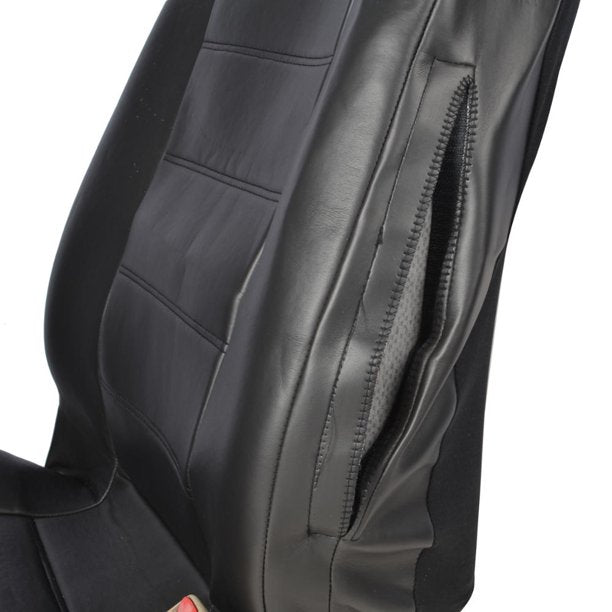 BDK Motor Trend Faux Leather Car Seat Covers, Full Set, Black , 9 pcs