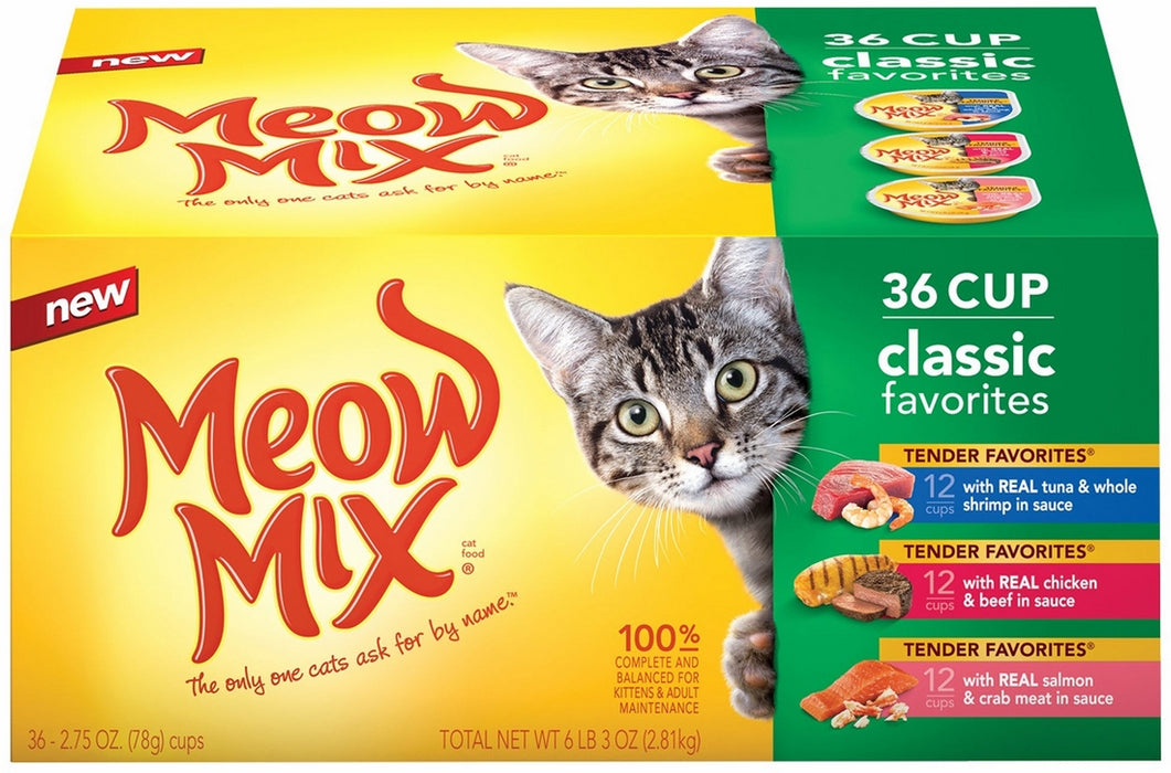 Meow Mix Classic Favorites 100% Complete Cat Food Variety Pack, 36 x 2.75 oz