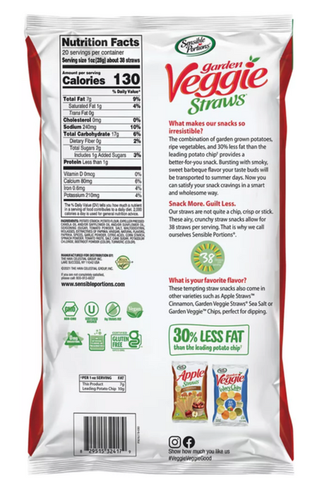 Sensible Portions BBQ Garden Veggie Straws , 20 oz