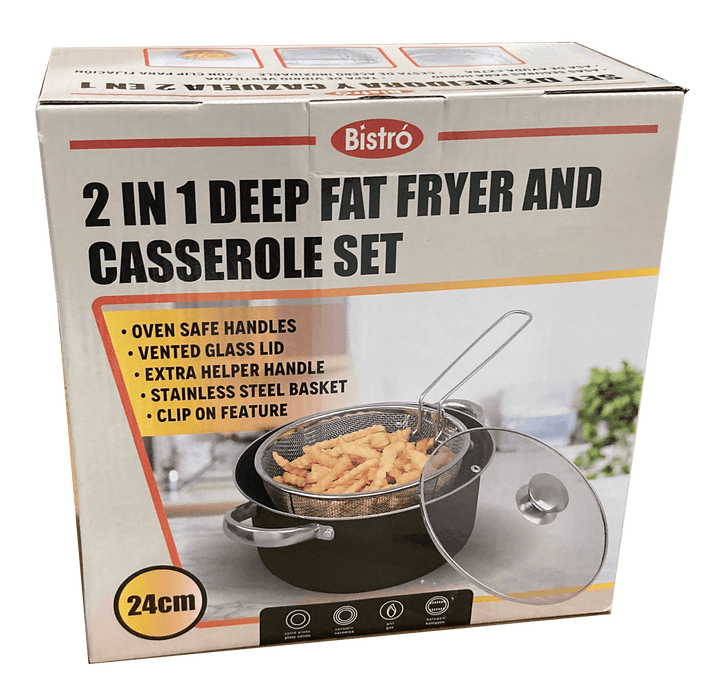 Bistro 2 in 1 Deep Fat Fryer & Casserole Set, 24 cm, 3 pcs