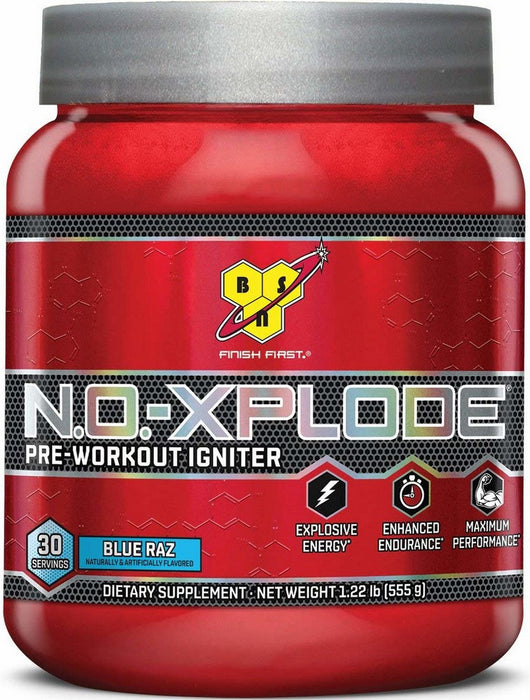 BSN N.O.-Xplode Pre Workout Supplement with Creatine, Beta-Alanine and Energy, Blue Raz, 555 gr