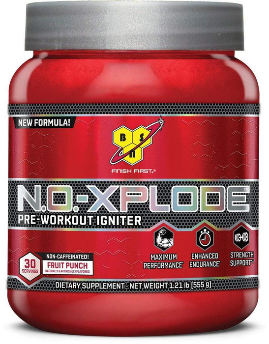 BSN N.O.-Xplode Pre Workout Supplement with Creatine, Beta-Alanine and Energy, Caffeine Free Fruit Punch, 555 gr