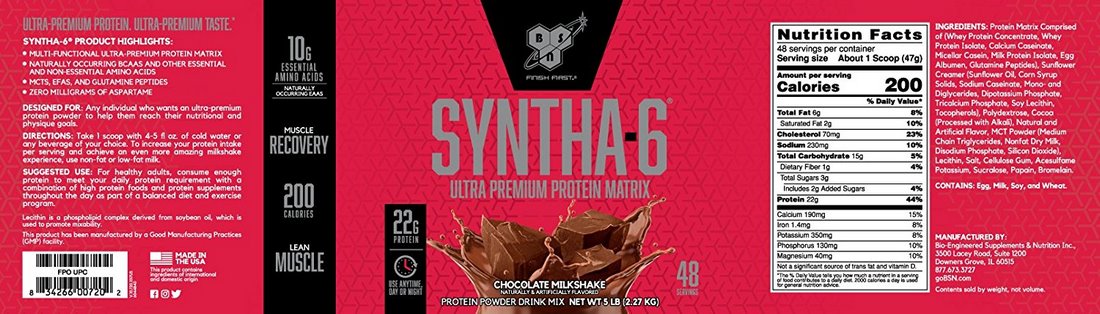 BSN Syntha 6 Whey Protein Powder, Chocolate Milkshake, 5 lbs